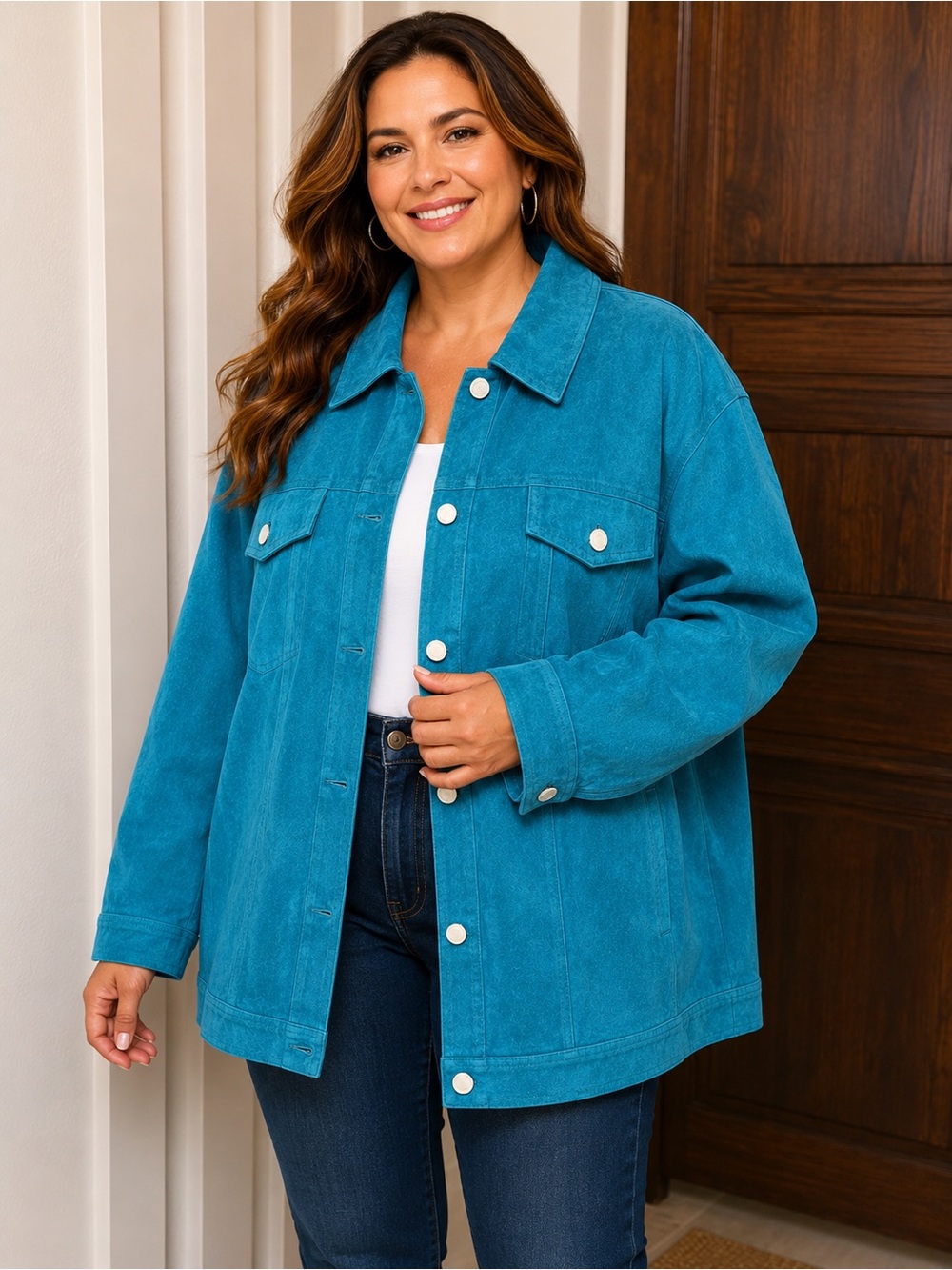 Striking CWS Casual Workstyles genuine leather jacket in a vibrant turquoise/tea